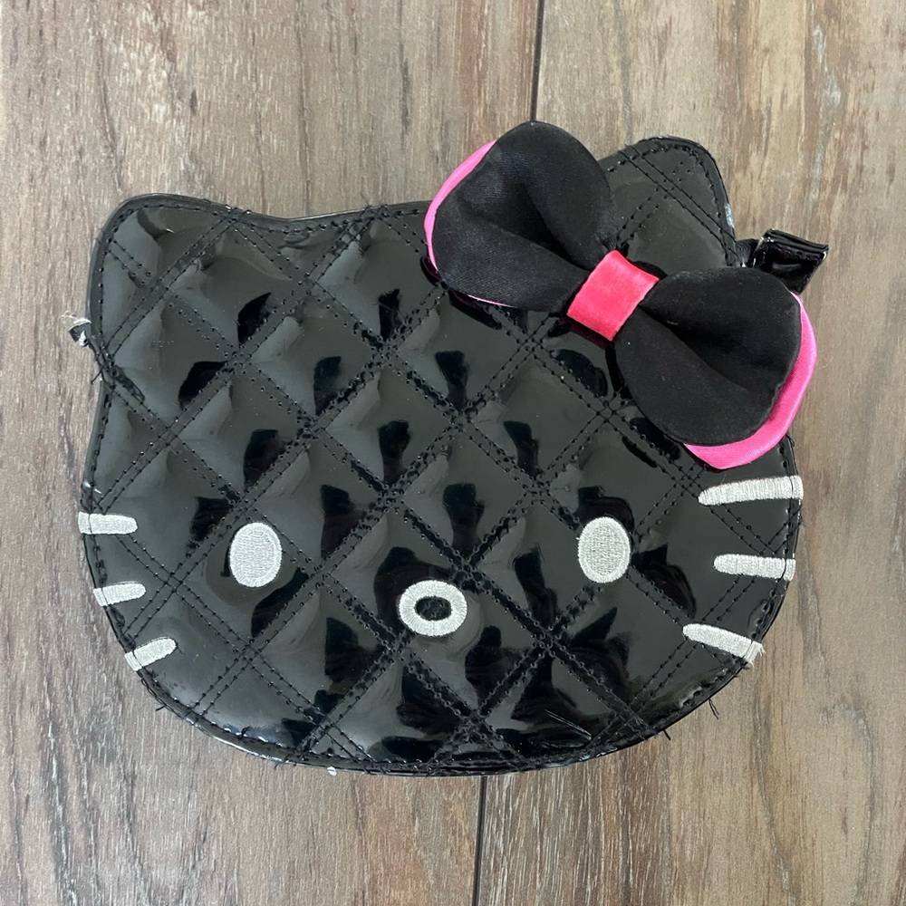 Hello Kitty Glossy Black Quilted Bag with Pink Bow Clutch